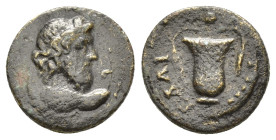 AEOLIS. Elaia. Pseudo-autonomous.(Second half of second century). Ae.

Obv : draped bust of Asclepius, right; to right, serpent-staff.

Rev : ΕΛΑΙΤΩΝ....