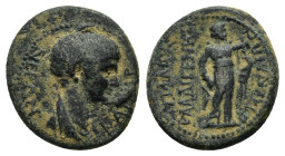 LYDIA. Blaundus. Nero (54-68). Ae. 

Obv : NEPΩN KAIΣAP.
Draped bust right.

Rev : TI KΛΑΥ ΚΑΛΓΗΝΕΣ / ΒΑΛVΝΔΕΩΝ.
Apollo standing right with lyre and p...