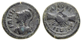 PHRYGIA. Amorium. Pseudo-autonomous.(Circa 160-220).Ae.

Obv : ΘEA PΩMH.
Helmeted head of Roma right.

Rev : AMOPIANΩN.
Clasped hands.
BMC 17-18.

Con...