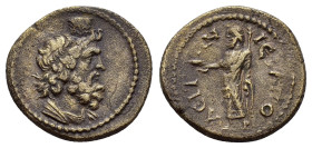 PHRYGIA. Hierapolis. Pseudo-autonomous (2nd-3rd centuries). Ae.

Obv : Draped bust of Serapis right, wearing calathus.

Rev : ΙЄΡΑΠOΛЄΙΤΩΝ.
Zeus stand...