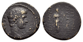 PHRYGIA. Hierapolis. Augustus (27 BC-AD 14). Ae. 

Obv : ΣΕΒΑΣΤΟΣ.
Bare head right.

Rev : ΔOPYKANOΣ ΔIOΣKOYPIΔOY ΙΕΡΑΠΟΛΕΙΤΩΝ.
Apollo standing right,...