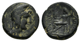 PHRYGIA. Philomelion.(Late 2nd-1st centuries BC).Ae.

Obv : Laureate and draped bust of Mên right, wearing Phrygian cap.

Rev : ΦΙΛOMH / ΣKYΘINO.
Zeus...