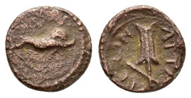 PAMPHYLIA. Attaleia. Pseudo-autonomous.(Circa 0 -100).Ae.

Obv : Dolphin left.

Rev : ATTEΛΕΩΝ.
Rudder.
SNG von Aulock 4613.

Condition : Good very fi...