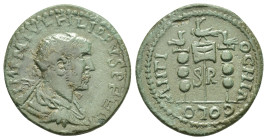PISIDIA. Antiochia. Philip I the Arab (244-249). Ae.

Obv : IMP M IVL FILIPPVS P FEL.
Radiate, draped and cuirassed bust right.

Rev : ANTIOCHI COLO /...