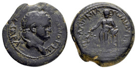 PISIDIA. Apollonia-Mordiaeum. Titus (Caesar 69-79). Ae. 

Obv : ΤΙΤΟΝ ΑΥΤΟΚΡΑΤΟΡΑ ΚΑΙϹΑΡΑ.

Rev : ΑΠΟΛΛωΝΙΑΤωΝ ΛΥΚΙωΝ.
Apollo standing facing, holding...