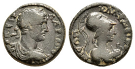 LYCAONIA. Iconium (as Claudiconium). Hadrian (117-138). Ae.

Obv : ΑΔΡΙΑΝΟС ΚΑΙСΑΡ.
Laureate, draped and cuirassed bust of Hadrian right.

Rev : ΚΛΑVΔ...