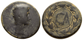 ASIA MINOR.Augustus (27 BC-14 AD). Uncertain.Sestertius.

Obv : AVGVSTVS.
Bare head right.

Rev : Large CA within wreath.
RPC I 2233; RIC II 501.

Con...