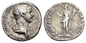 TRAJAN (98-117).Rome.Denarius. 

Obv : IMP CAES NER TRAIANO OPTIMO AVG GER DAC.
Laureate bust right, with slight drapery.

Rev : P M TR P COS VI P P S...