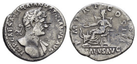 HADRIAN (117-138). Rome.Denarius. 

Obv : IMP CAESAR TRAIAN HADRIANVS AVG.
Laureate bust right, with slight drapery.

Rev : P M TR P COS III / SALVS A...