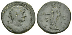 HADRIAN (117-138). Rome.Dupondius.

Obv : IMP CAESAR TRAIANVS HADRIANVS AVG P M TR P COS III.
Radiate bust right, with slight drapery.

Rev : SALVS PV...