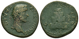 DIVUS ANTONINUS PIUS (Died 161).Rome.Sestertius. 

Obv : DIVVS ANTONINVS.
Bare head right.

Rev : CONSECRATIO / S C.
Funeral pyre, decorated with garl...