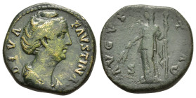 DIVA FAUSTINA I (Died 140/1).Rome.Dupondius.

Obv : DIVA FAVSTINA.
Draped bust right.

Rev : AVGVSTA / S - C.
Ceres standing left, holding grain ears ...