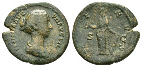 FAUSTINA II (Augusta, 147-175).Rome.Dupondius.

Obv : FAVSTINAE AVG PII AVG FIL.
Draped bust right.

Rev : VENVS / S - C.
Venus standing left, holding...