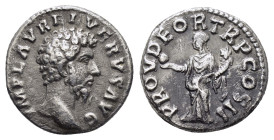 LUCIUS VERUS (161-169).Rome.Denarius.

Obv : IMP L AVREL VERVS AVG.
Bare head right.

Rev : PROV DEOR TR P II COS II.
Providentia standing left, holdi...