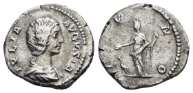 JULIA DOMNA (Augusta, 193-217).Rome.Denarius.

 Obv : IVLIA AVGVSTA.
Draped bust right.

Rev : IVNO.
Juno standing left, holding patera and sceptre; t...