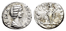 JULIA DOMNA (Augusta, 193-217).Rome. Denarius.

 Obv : IVLIA AVGVSTA.
Draped bust right.

Rev : PIETAS PVBLICA.
Pietas standing left, orans; lighted a...