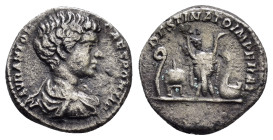 CARACALLA (Caesar, 195-197).Rome.Denarius. 

Obv : M AVR ANTON CAES PONTIF.
Bare-headed and draped bust right.

Rev : DESTINATIO IMPERAT.
Lituus, apex...