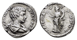 GETA (Caesar, 198-209). Laodicea ad Mare.Denarius.

Obv : L SEPTIMIVS GETA CAES.
Bareheaded and draped bust right.

Rev : FELICITAS TEMPOR.
Felicitas ...