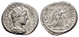 ELAGABALUS (218-222).Rome. Denarius. 

Obv : IMP CAES ANTONINVS AVG.
Radiated, draped and cuirassed bust right.

Rev : VICTOR ANTONINI AVG.
Victory ad...