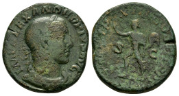 SEVERUS ALEXANDER (222-235).Rome. Sestertius. 

Obv : IMP ALEXANDER PIVS AVG.
Laureate, draped and cuirassed bust right.

Rev : P M TR P XII COS III P...