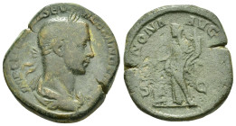 SEVERUS ALEXANDER (222-235).Rome. Sestertius.

Obv : IMP CAES M AVR SEV ALEXANDER AVG.
Laureate, draped and cuirassed bust right.

Rev : ANNONA AVGVST...