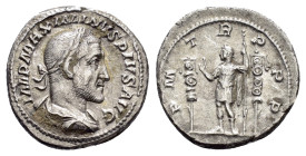 MAXIMINUS I THRAX (235-238).Rome. Denarius. 

Obv : IMP MAXIMINVS PIVS AVG.
Laureate, draped and cuirassed bust right.

Rev : P M TR P P P.
Emperor in...