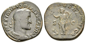MAXIMINUS THRAX (235-238).Rome. Sestertius. 

Obv : MAXIMINVS PIVS AVG GERM.
Laureate, draped and cuirassed bust right.

Rev : VICTORIA GERMANICA / S ...