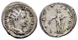 GORDIAN III (238-244). Rome.Antoninianus. 

Obv : IMP GORDIANVS PIVS FEL AVG.
Radiate, draped and cuirassed bust right.

Rev : LAETITIA AVG N.
Laetiti...