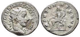 GORDIAN III (238-244).Antioch.Antoninianus. 

Obv : IMP GORDIANVS PIVS FEL AVG.
Radiate and cuirassed bust right.

Rev : FORTVNA REDVX.
Fortuna seated...