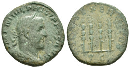 PHILIP I THE ARAB (244–249).Rome.Sestertius. 

Obv : IMP M IVL PHILIPPVS AVG.
Laureate, draped and cuirassed bust right.

Rev : FIDES EXERCITVS / S C....