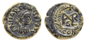 MARCIAN (450-457). Constantinople.Nummus.

Obv : D N MARCIANVS P F AVG.
Diademed, draped and cuirassed bust right.

Rev : Marcian monogram; cross abov...