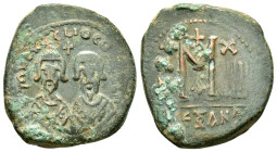 REVOLT of THE HERACLII.(608-610).Alexandria.Follis. 

Obv : δMN ЄRACLIO CONSULII.
Crowned facing busts of Heraclius and exarch Heraclius, each wearing...