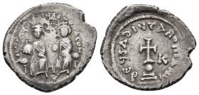 HERACLIUS with HERACLIUS CONSTANTINE.(610-641).Constantinople.Hexagram.

Obv : δδ NN ҺЄRACILЧS ЄT ҺЄRA CONST.
Heraclius and Heraclius Constantine seat...