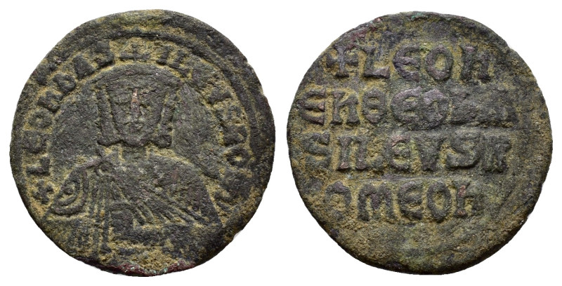 LEO VI.(886-912).Constantinople.Follis.

Obv : + LEOn bAS-ILEVS ROM.
Crowned bus...