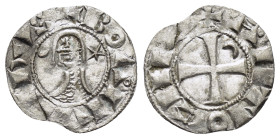 CRUSADERS.Antioch.Bohemund III.(1163-1201).BI Denier.

Obv : +BOAMVNDVS.
Profile bust with star right.

Rev : +ANTIOCHIA.
Small cross with crescent in...