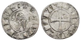 CRUSADERS.Antioch.Bohemund III.(1163-1201).BI Denier.

Obv : +BOAMVNDVS.
Profile bust with star right.

Rev : +ANTIOCHIA.
Small cross with crescent in...