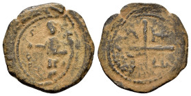 CRUSADERS.Antioch.Roger of Salerno.Regent.(1112-1119).Follis.

Obv : KЄMMΛ NOVHΛ.
Christ Pantocrator standing facing; IC XC across field.

Rev : Cross...