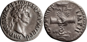 Nerva. Denarius; Nerva; 96-98 AD, Rome, 98 AD, Denarius, 3.14g. BM-p. 11, citing C-98 (Tiepolo, 6 Fr.); RIC-49. Obv: IMP NERVA CAES AVG GERM P M TR P ...
