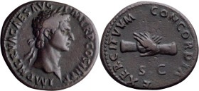 Nerva As, S C upside down by engraver's error. 40-as; Nerva As, S C upside down by engraver's error; 96-98 AD, Rome, 97 AD, As, 10.91g. Cf. BM-128 and...