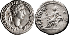 Trajan. Denarius; Trajan; 98-117 AD, Rome, 98 AD, Denarius, 3.64g. Woytek-1a (9 spec.). Obv: IMP NERVA CAES TRAIAN AVG GERM P M Head laureate r. Rx: T...