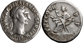 Trajan. Denarius; Trajan; 98-117 AD, Rome, 98 AD, Denarius, 3.33g. Woytek-1a (9 spec.). Obv: IMP NERVA CAES TRAIAN AVG GERM P M Head laureate r. Rx: T...