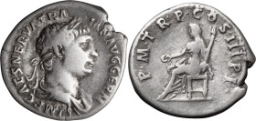 Trajan. Denarius; Trajan; 98-117 AD, Rome, 100 AD, Denarius, 3.15g. Woytek-81g (2 spec.), pl. 13 (same obv. die). Obv: IMP CAES NERVA TRA - IAN AVG GE...