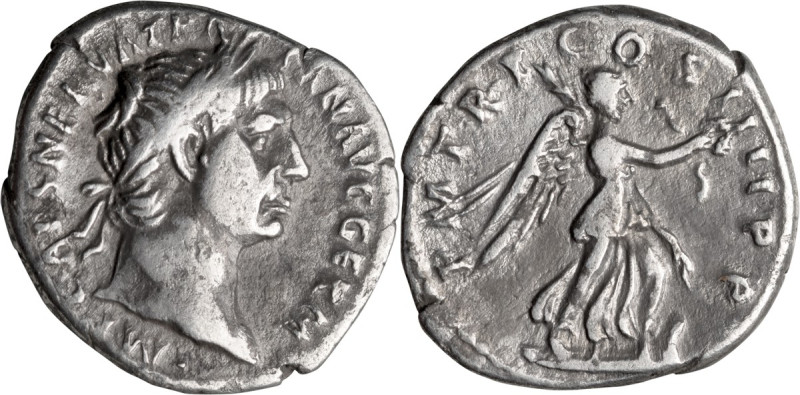 Trajan. Denarius; Trajan; 98-117 AD, Rome, 101-2 AD, Denarius, 3.10g. Woytek-125...