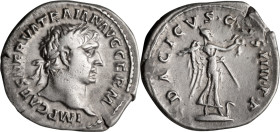 Trajan. Denarius; Trajan; 98-117 AD, Rome, 102 AD, Denarius, 3.09g. Woytek-140a (4 spec.). Obv: IMP CAES NERVA TRAIAN AVG GERM Head laureate r. Rx: DA...