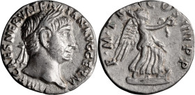 Trajan. Denarius; Trajan; 98-117 AD, Rome, 101-2 AD, Denarius, 2.48g. Woytek-125a-1 (3 spec.). Obv: IMP CAES NERVA TRA - IAN AVG GERM Head laureate r....