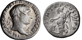 Trajan. Denarius; Trajan; 98-117 AD, Rome, 101-2 AD, Denarius, 3.03g. Woytek-131c (3 spec.). Obv: IMP CAES NERVA TRA - IAN AVG GERM Bust laureate r., ...