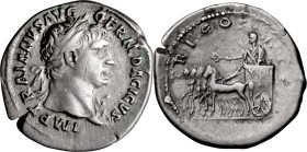 Trajan. Denarius; Trajan; 98-117 AD, Rome, Late 102 AD, Denarius, 3.11g. Woytek-144c (4 spec), pl. 22 (same dies). Obv: IMP TRAIANVS AVG - GERM DACICV...