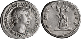 Trajan. Denarius; Trajan; 98-117 AD, Rome, 103 AD, Denarius, 3.23g. Woytek-163c (1 spec.). Obv: IMP NERVA TRAIANVS AVG GER DACICVS Bust laureate r., w...
