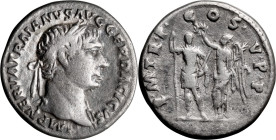 Trajan. Denarius; Trajan; 98-117 AD, Rome, 103 AD, Denarius, 3.24g. BM-154; C-261 (6 Fr.); RIC-85; Woytek-167b (5 spec.). Obv: IMP NERVA TRAIANVS AVG ...