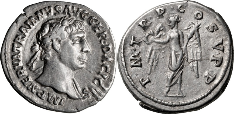 Trajan. Denarius; Trajan; 98-117 AD, Rome, 103 AD, Denarius, 3.21g. Cf. Woytek-1...